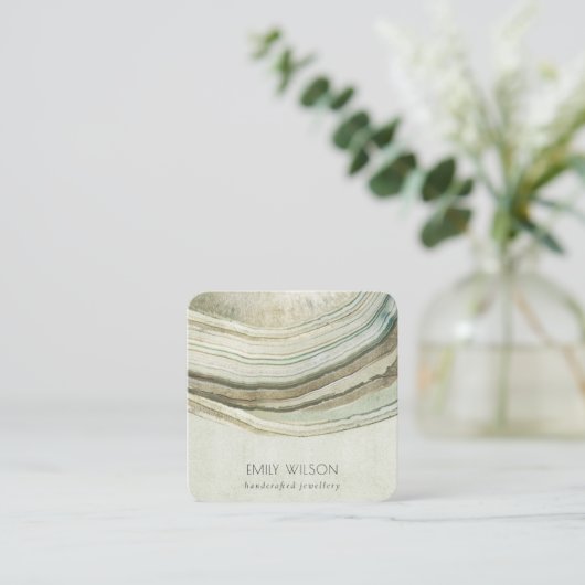Mute Green Aqua Agate Earthy Necklace Display Quadratische Visitenkarte (Stehend Vorderseite)
