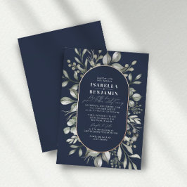 Mute Greenery Oval Dark Navy Hochzeitssemble Rose Folieneinladung