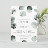Mute grüne Eukalyptus Moderne Einladung zur Hochze (Stehend Vorderseite)