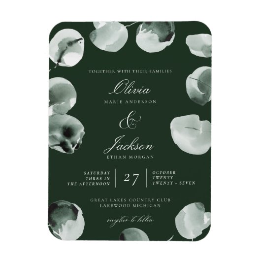 Mute grüne Eukalyptus-Skripte Moderne Hochzeit Magnet (Vertikal)