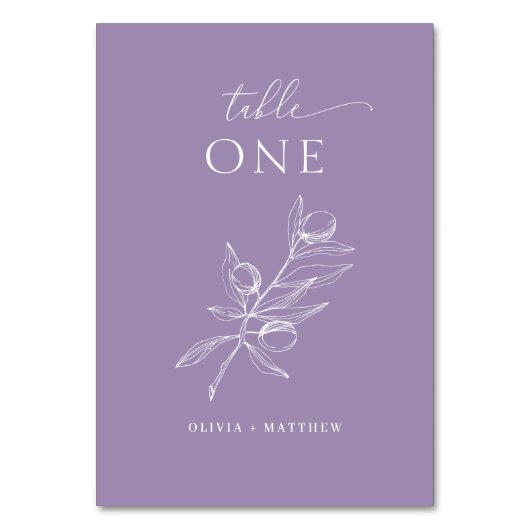 Mute Lila Olive Hochzeit | Romantischer Lavendel Tischnummer (Vorderseite)