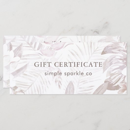 Mute Mauve Palm Print Geschenkgutschein (Vorne/Hinten)