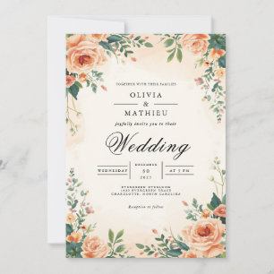 Mute Peach Floral Blüh Wedding Einladung