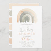 Mute Peach & Gray Watercolor Rainbow Baby Dusche Einladung (Vorne/Hinten)