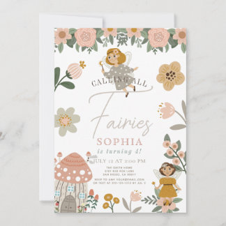 Mute Pink Floral Fairy Girl Geburtstag Einladung