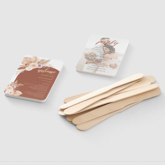 Mute Rose Pampas Terracotta Boho Hochzeitsprogramm Fächer (Non-assembled)