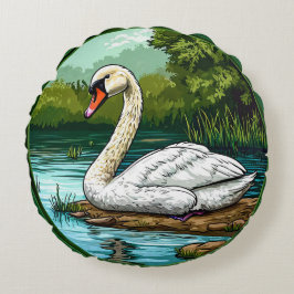 Mute-Schwan-Vogel Rundes Kissen