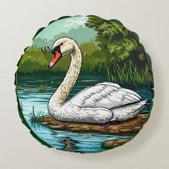 Mute-Schwan-Vogel Rundes Kissen (Vorderseite)