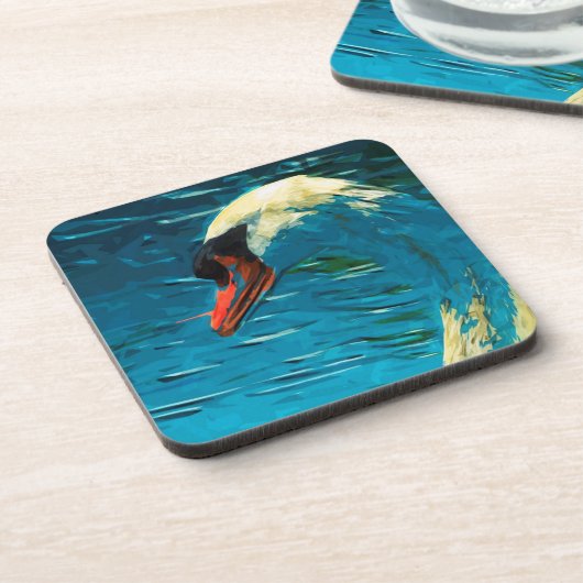 Mute Swan Abstrakt Impressionismus Untersetzer (Linke Seite)