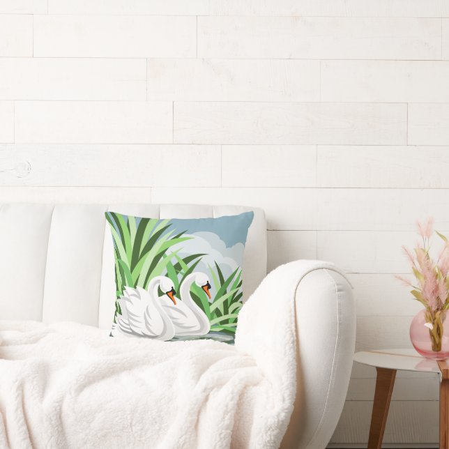 Mute Swan Pair auf Wasser Kissen (Liege)