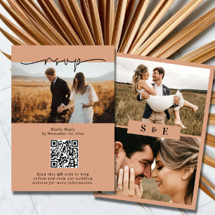 Mute Terracotta Minimalistisch QR Code Foto Hochze RSVP Karte