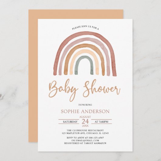 Mute Tones Boho Rainbow Baby Shower Einladung (Vorne/Hinten)