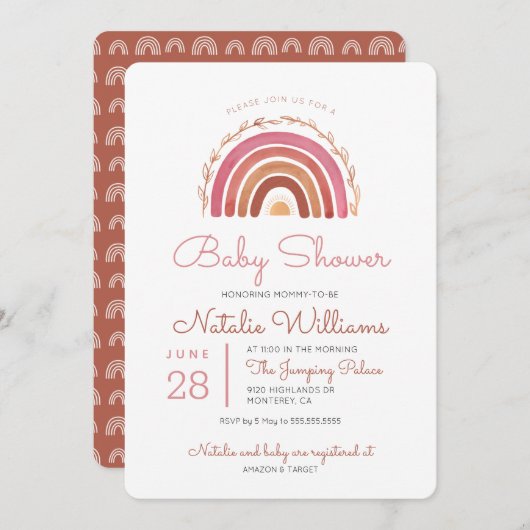 Mute Tones Boho Rainbow Baby Shower Einladung (Vorne/Hinten)