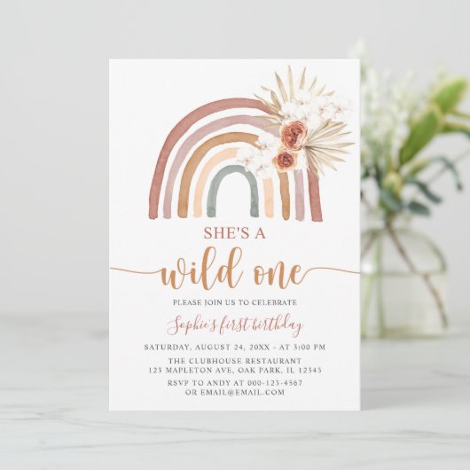 Mute Tones Boho Regenbogen Pampas Grass Wild 1 1. Einladung (Stehend Vorderseite)