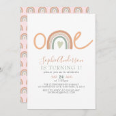Mute Tones Pastel Boho Rainbow 1. Geburtstag Einladung (Vorne/Hinten)