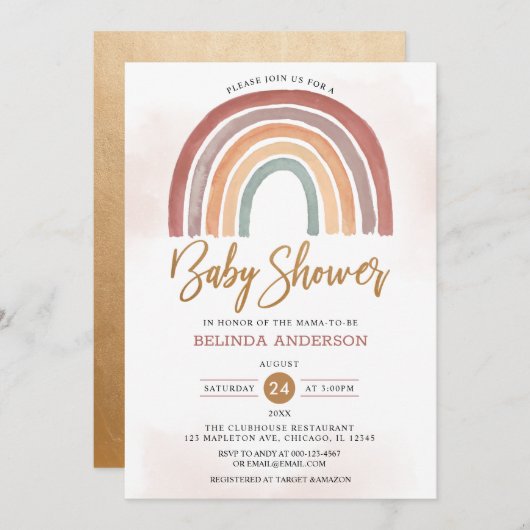 Mute Tones Pastel Boho Rainbow Baby Shower Einladung (Vorne/Hinten)