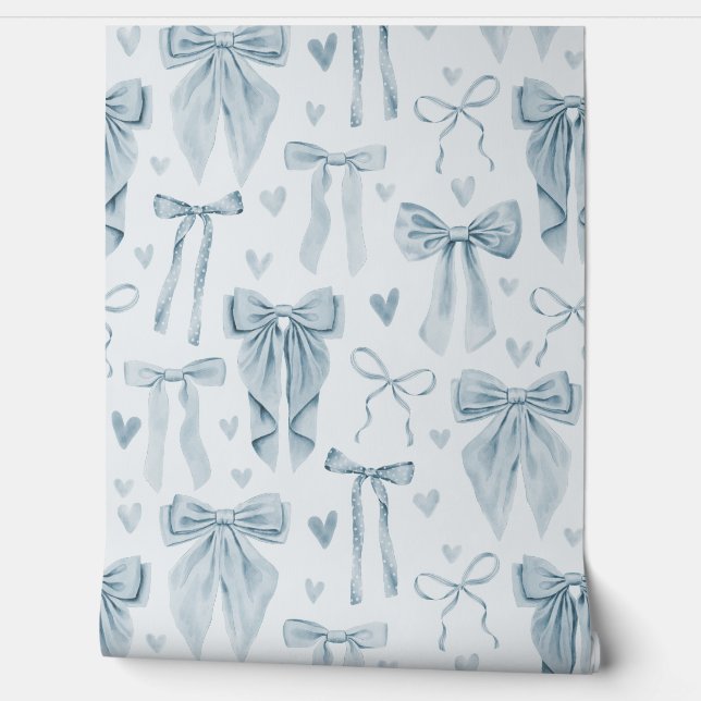 Muted Baby Blue Hand-Drawn Bows on Soft Blue Tapete (Abrollen)