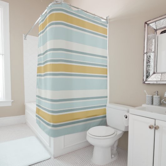 Muted Blue and Mustard Modern Stripe Bathroom Duschvorhang (Beispiel)
