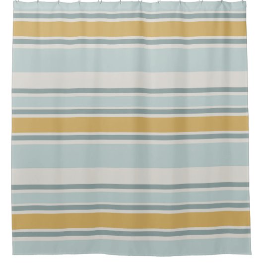 Muted Blue and Mustard Modern Stripe Bathroom Duschvorhang (Vorderseite)