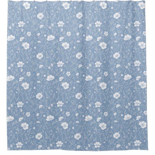 Muted Blue And White Wildflower Pattern Duschvorhang (Vorderseite)