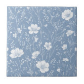 Muted Blue And White Wildflower Pattern Fliese (Vorderseite)