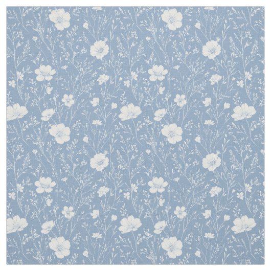 Muted Blue And White Wildflower Pattern Stoff (Muster)