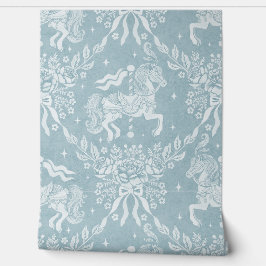 Muted Blue Rococo Carousel Horses & Florals Tapete