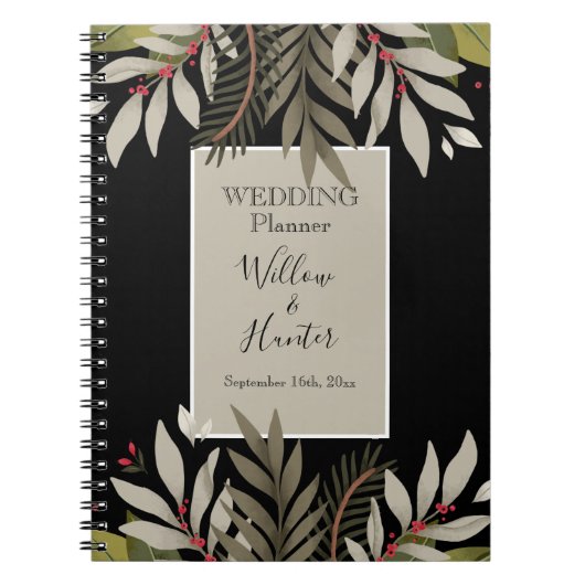 Muted Botanicals on Black Wedding Planner Notizblock (Vorderseite)