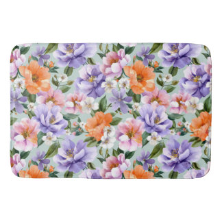 Muted Colorful Flowers Boho flower  Badematte