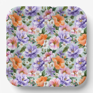 Muted Colorful Flowers Boho flower  Pappteller