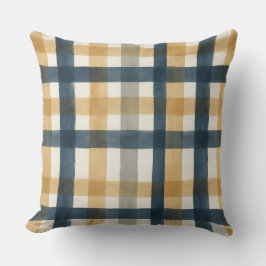 Muted creamy watercolor brush plaid pattern kissen