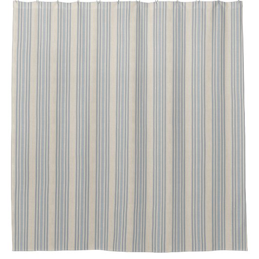 Muted Distressed Blue Farmhouse Ticking Stripe Duschvorhang (Vorderseite)