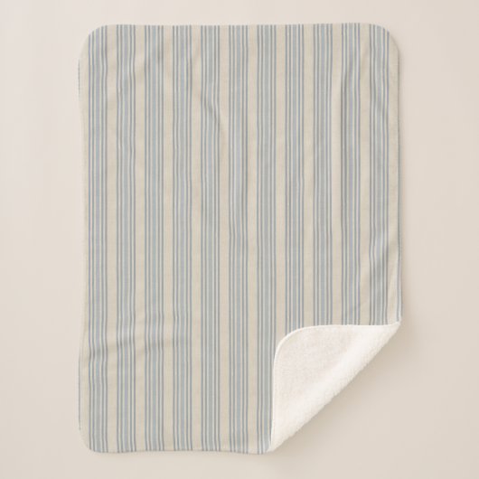 Muted Distressed Blue Farmhouse Ticking Stripe Sherpadecke (Vorderseite)