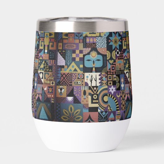 Muted Earthy Folk Art Patchwork Quilt (Rückseite)