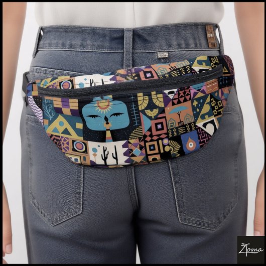 Muted Earthy Folk Art Patchwork Quilt Bauchtasche