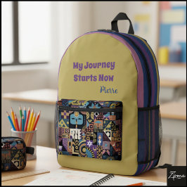 Muted Earthy Folk Art Patchwork Quilt Bedruckter Rucksack