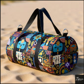 Muted Earthy Folk Art Patchwork Quilt Duffle Bag