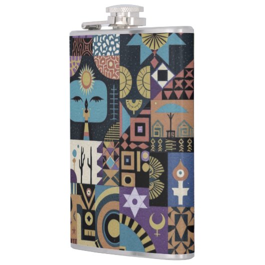 Muted Earthy Folk Art Patchwork Quilt Flachmann (Links)