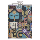 Muted Earthy Folk Art Patchwork Quilt Flachmann (Vorderseite)