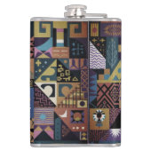 Muted Earthy Folk Art Patchwork Quilt Flachmann (Rückseite)