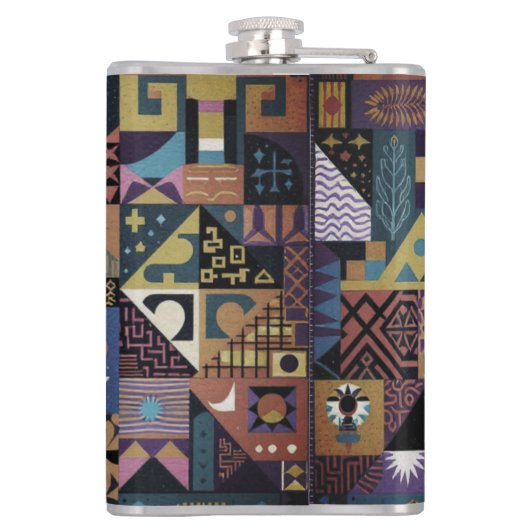 Muted Earthy Folk Art Patchwork Quilt Flachmann (Rückseite)