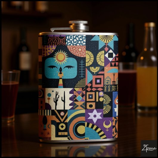 Muted Earthy Folk Art Patchwork Quilt Flachmann