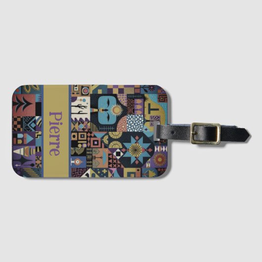 Muted Earthy Folk Art Patchwork Quilt Gepäckanhänger (Vorderseite (Horizontal))