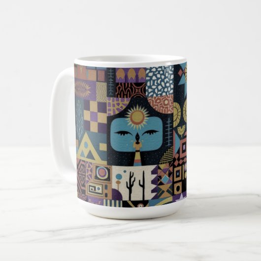 Muted Earthy Folk Art Patchwork Quilt Kaffeetasse (Vorderseite Links)