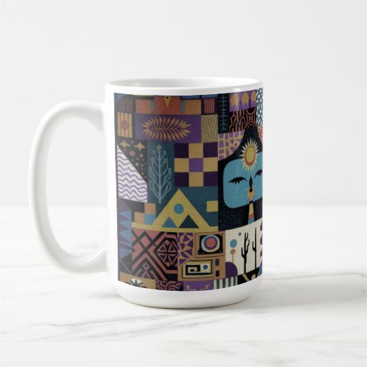 Muted Earthy Folk Art Patchwork Quilt Kaffeetasse (Links)