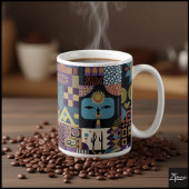 Muted Earthy Folk Art Patchwork Quilt Kaffeetasse