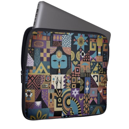 Muted Earthy Folk Art Patchwork Quilt Laptopschutzhülle (Vorne Rechts)