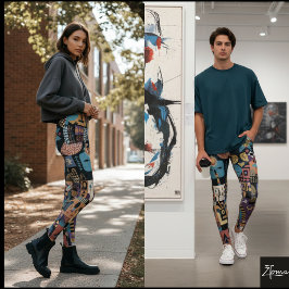 Muted Earthy Folk Art Patchwork Quilt Leggings