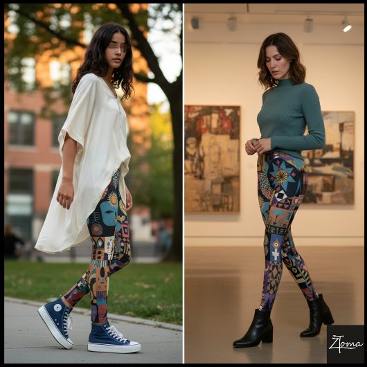 Muted Earthy Folk Art Patchwork Quilt Leggings