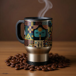 Muted Earthy Folk Art Patchwork Quilt Reisebecher